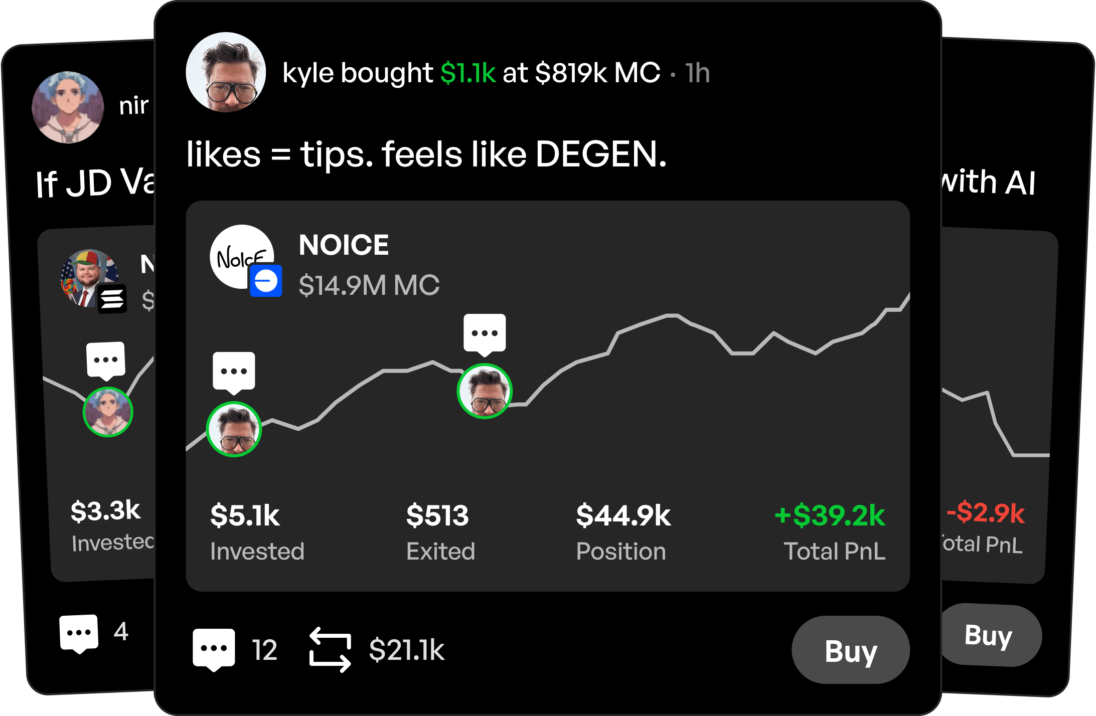 Screenshots of trade coments in the Clicker app